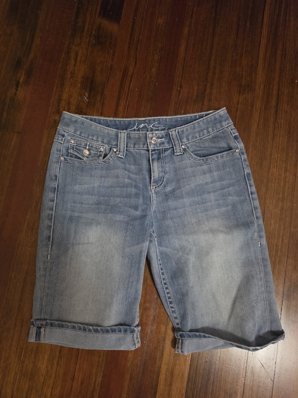 INC International Concepts Light Blue Denim Bermuda Shorts with Rolled Hem